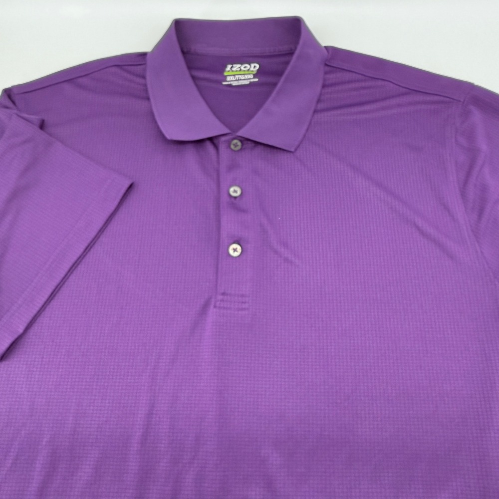 IZOD Performance Golf Polo Shirt Mens XXL Purple Micro Grid Short Sleeve Texture